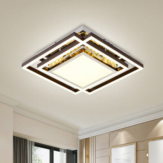 Flush Mounted Crystal LED Bedroom Ceiling Light in Nickel with Square Beveled Design