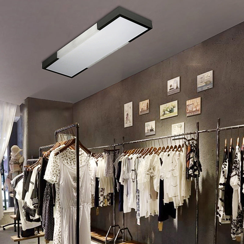 Sleek Simplicity Rectangular Flush Mount Lamp - 8"/15" Wide, Metal, 24.5"/35.5" Long - LED Cloakroom Flush Light Fixture in Black/Silver