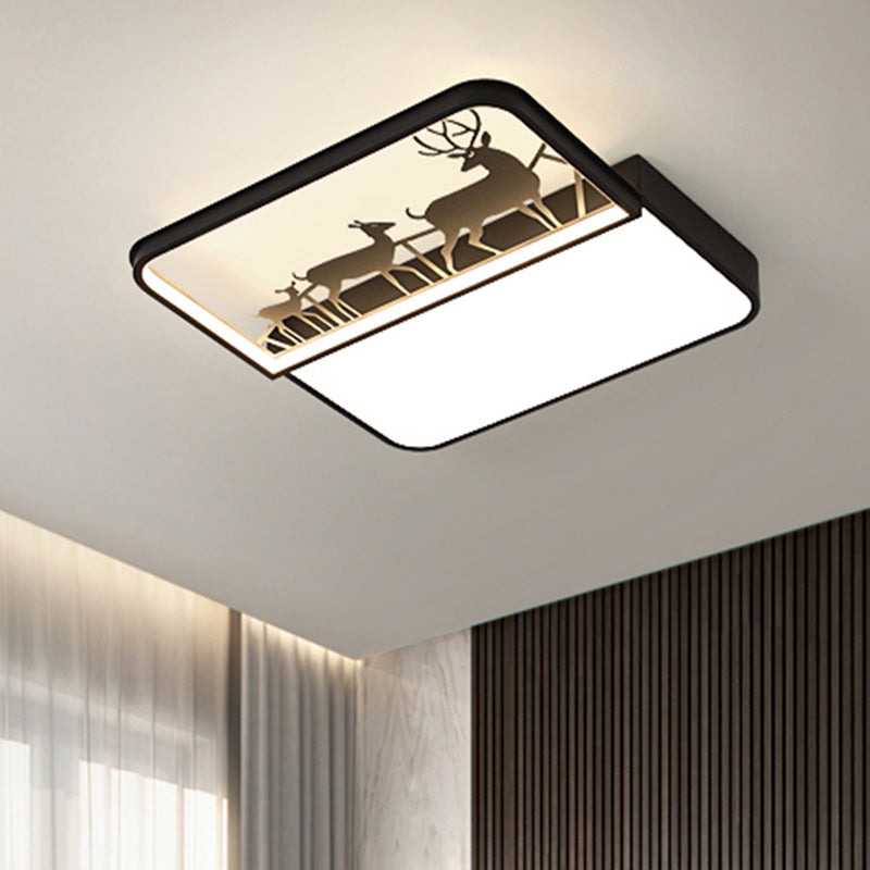 Modern Nordic LED Flush Ceiling Light - Black/Grey Deer Flush Mount with Aluminum Square Shade