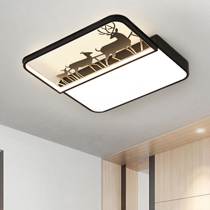 Modern Nordic LED Flush Ceiling Light - Black/Grey Deer Flush Mount with Aluminum Square Shade