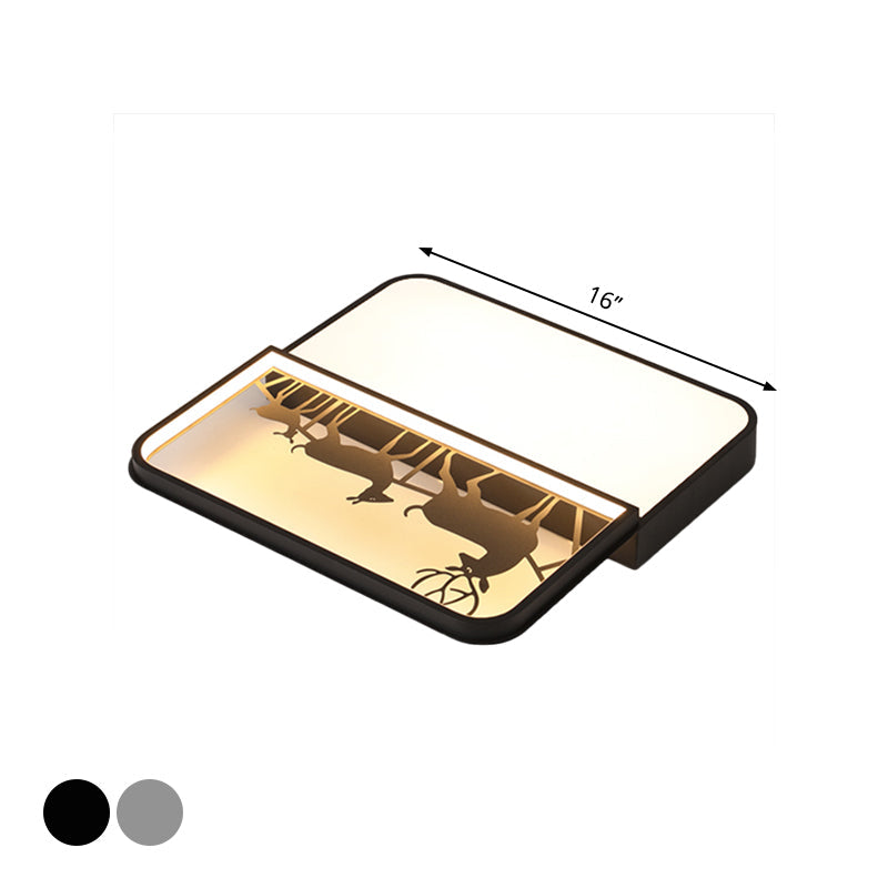 Modern Nordic LED Flush Ceiling Light - Black/Grey Deer Flush Mount with Aluminum Square Shade