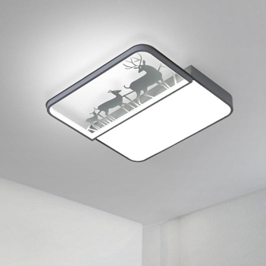 Modern Nordic LED Flush Ceiling Light - Black/Grey Deer Flush Mount with Aluminum Square Shade