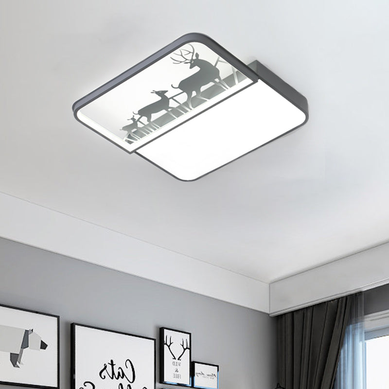 Modern Nordic LED Flush Ceiling Light - Black/Grey Deer Flush Mount with Aluminum Square Shade