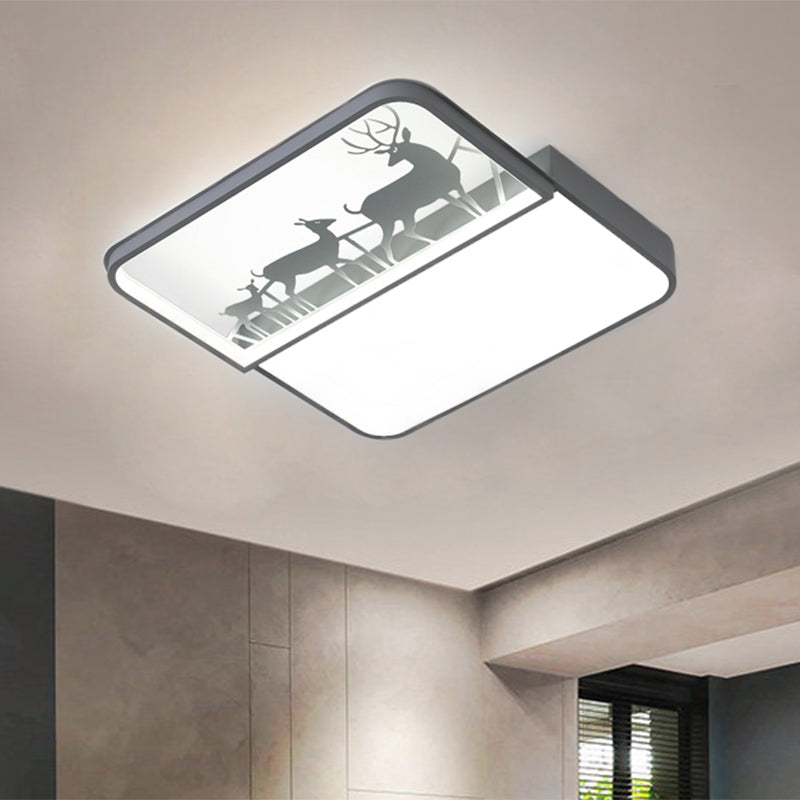 Modern Nordic LED Flush Ceiling Light - Black/Grey Deer Flush Mount with Aluminum Square Shade