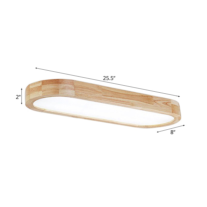 Modern Oval Wood Ceiling Light Fixture with Diffuser - 1-Light Office Flush Mount Lamp - Sizes: 25.5"/35.5"/47" W