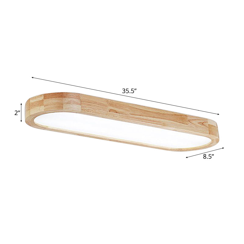 Modern Oval Wood Ceiling Light Fixture with Diffuser - 1-Light Office Flush Mount Lamp - Sizes: 25.5"/35.5"/47" W