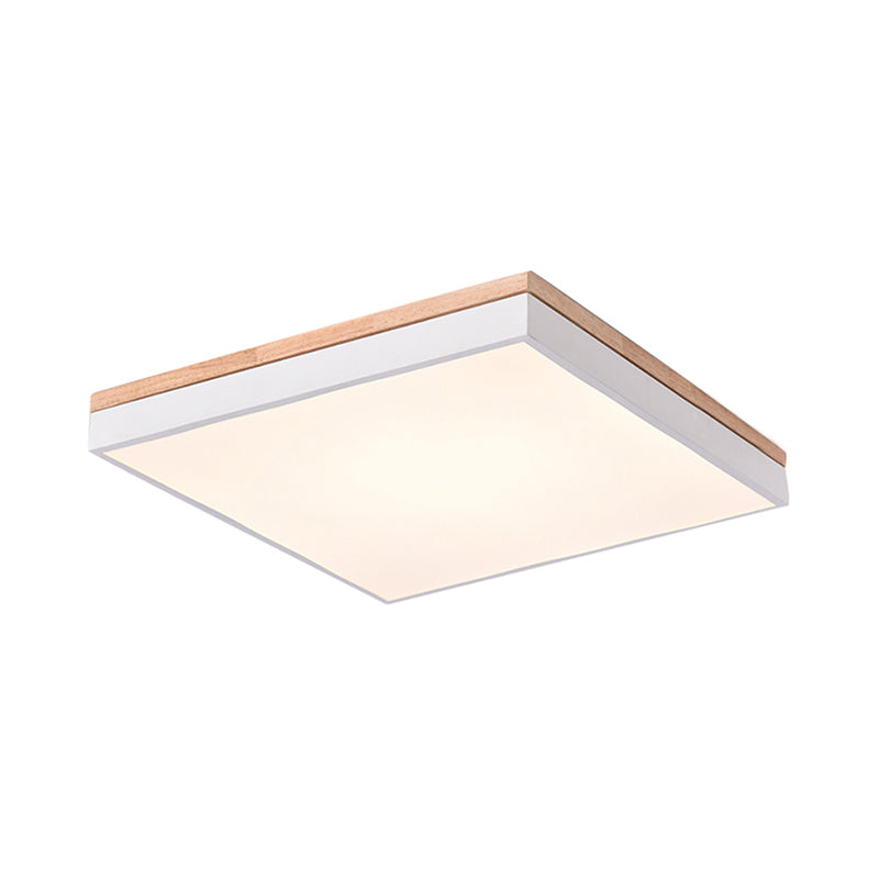 Nordic Style LED Ceiling Lamp – White Acrylic & Wood, Square Design, 16"/19.5" Width