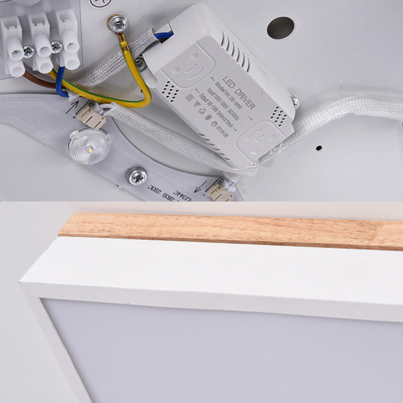 Nordic Style LED Ceiling Lamp – White Acrylic & Wood, Square Design, 16"/19.5" Width