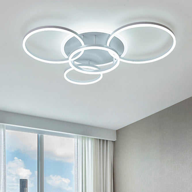 Modern Acrylic LED Flush Ceiling Light with Halo-Like Ring - White, 2/3/5 Lights
