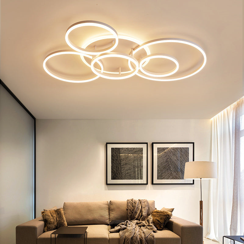 Modern Acrylic LED Flush Ceiling Light with Halo-Like Ring - White, 2/3/5 Lights
