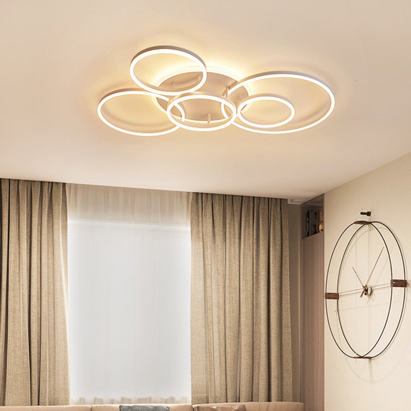 Modern Acrylic LED Flush Ceiling Light with Halo-Like Ring - White, 2/3/5 Lights
