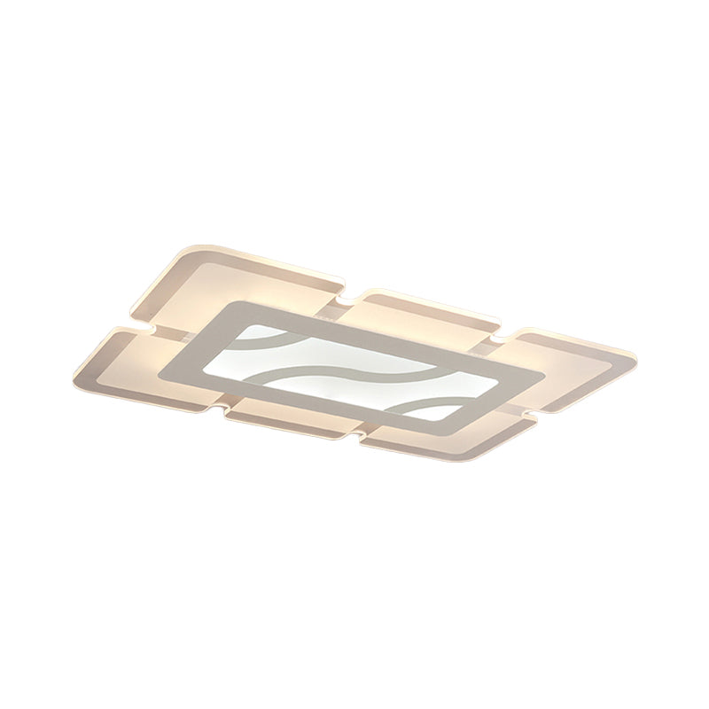 Simplicity Acrylic LED Flush Mount Ceiling Light - Rectangular, Wide in White, with Warm/White Light Options