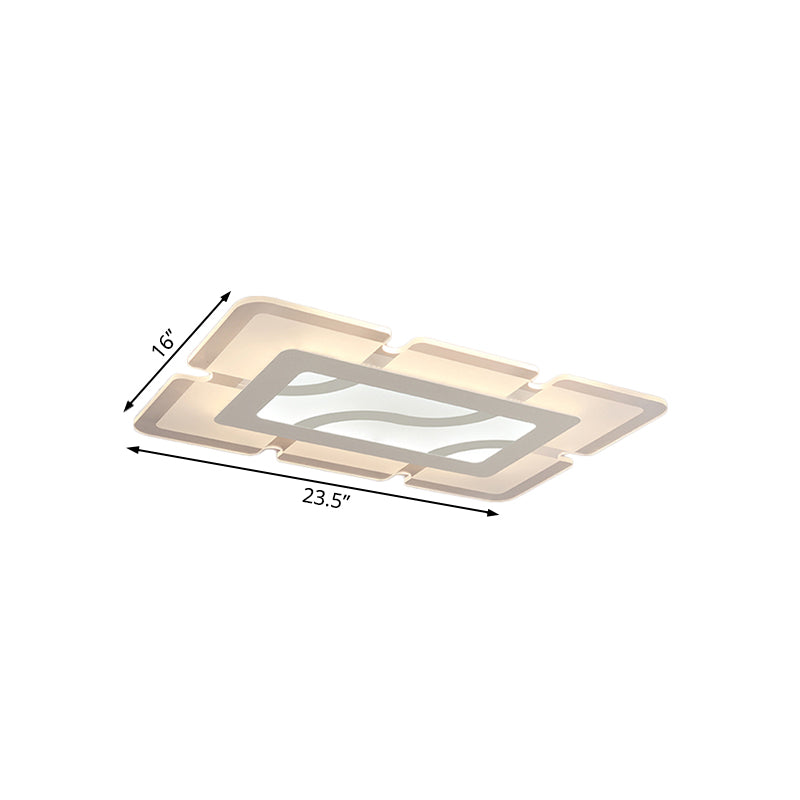 Simplicity Acrylic LED Flush Mount Ceiling Light - Rectangular, Wide in White, with Warm/White Light Options