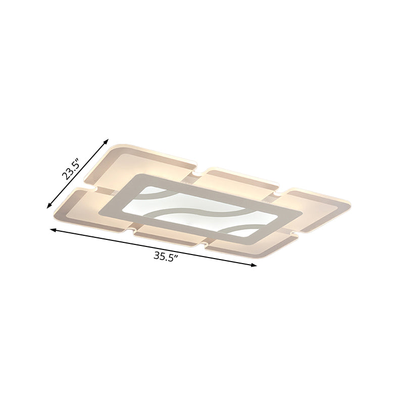 Simplicity Acrylic LED Flush Mount Ceiling Light - Rectangular, Wide in White, with Warm/White Light Options