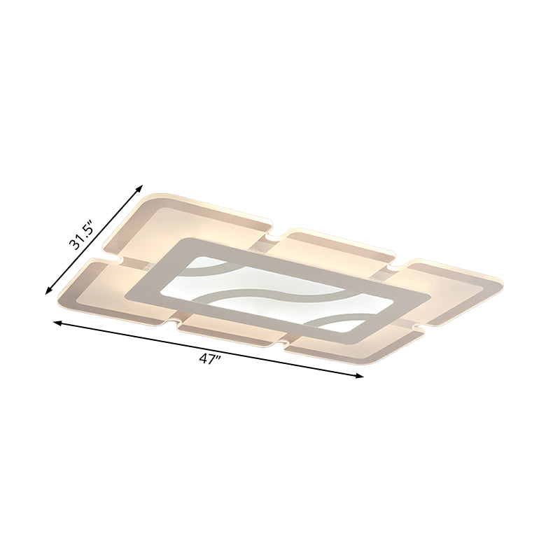 Simplicity Acrylic LED Flush Mount Ceiling Light - Rectangular, Wide in White, with Warm/White Light Options
