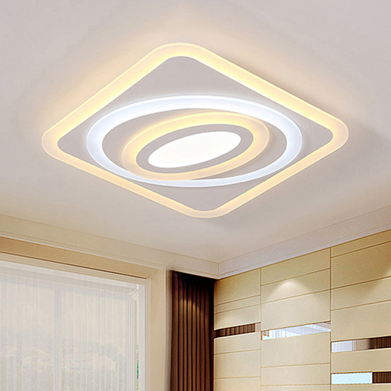 Contemporary Geometric LED Flush Mount Ceiling Light Fixture – Warm/White LED, Acrylic, 8"/19.5" Wide – Ideal for Bedroom