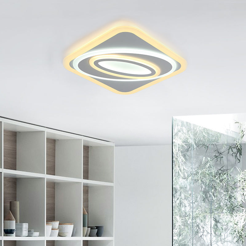 Contemporary Geometric LED Flush Mount Ceiling Light Fixture – Warm/White LED, Acrylic, 8"/19.5" Wide – Ideal for Bedroom