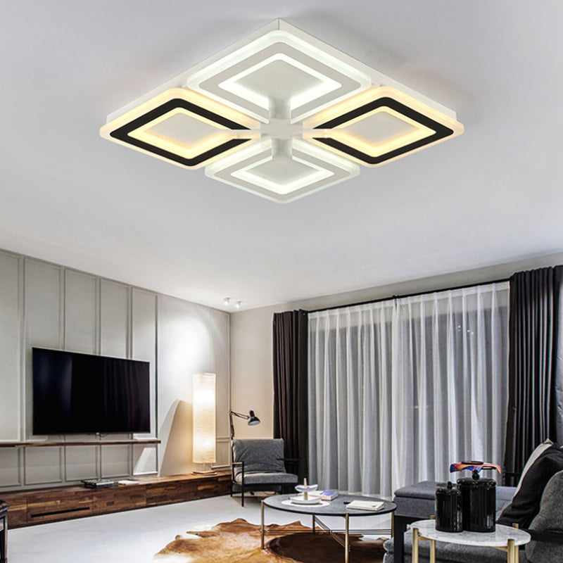 Plafonnier moderne à motif de diamant avec LED en acrylique - Lumière chaude/blanche - Idéal pour le salon
