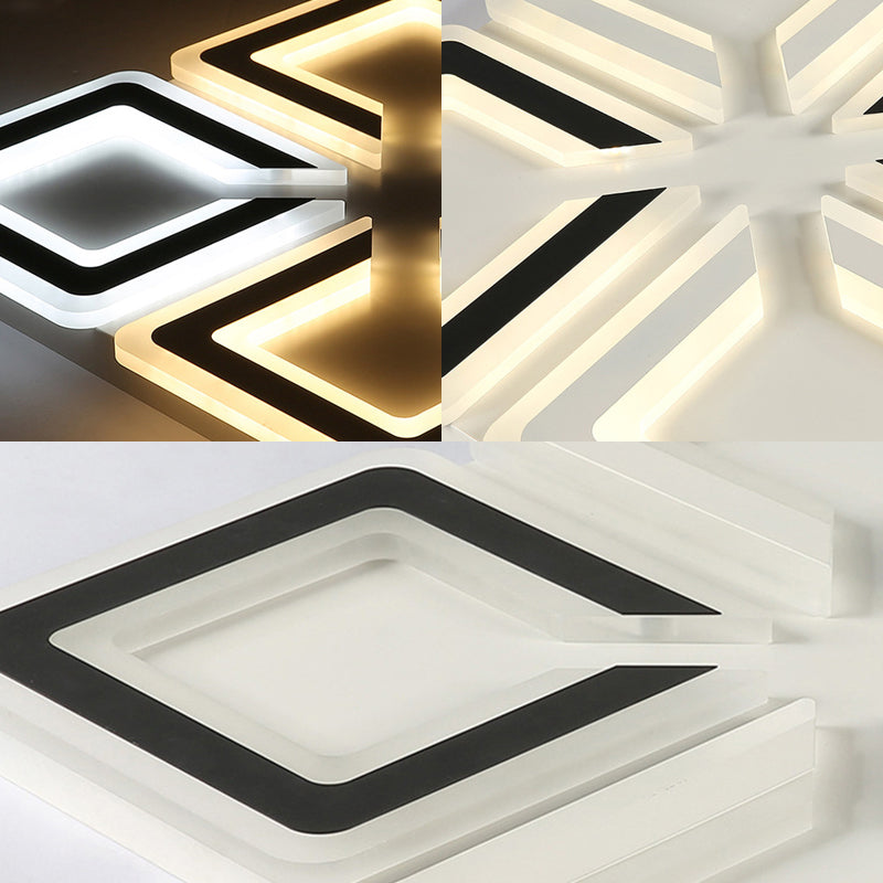 Plafonnier moderne à motif de diamant avec LED en acrylique - Lumière chaude/blanche - Idéal pour le salon
