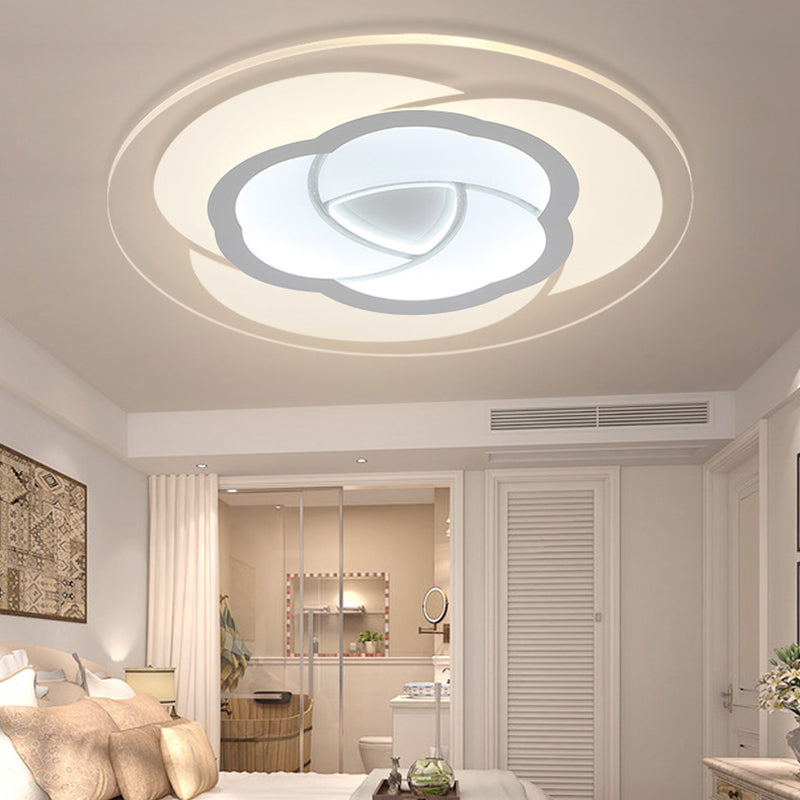 LED Flower Acrylic Flush Mount Bedroom Light with White Shade - 3 Sizes & Light Options