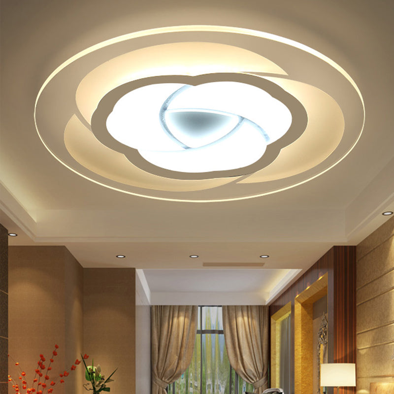 LED Flower Acrylic Flush Mount Bedroom Light with White Shade - 3 Sizes & Light Options