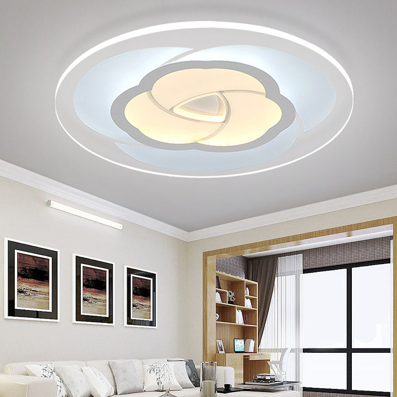 LED Flower Acrylic Flush Mount Bedroom Light with White Shade - 3 Sizes & Light Options