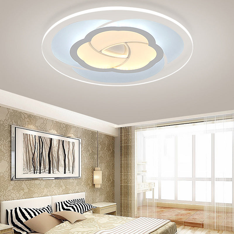 LED Flower Acrylic Flush Mount Bedroom Light with White Shade - 3 Sizes & Light Options