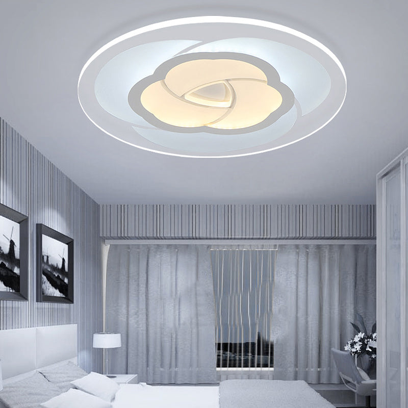 LED Flower Acrylic Flush Mount Bedroom Light with White Shade - 3 Sizes & Light Options