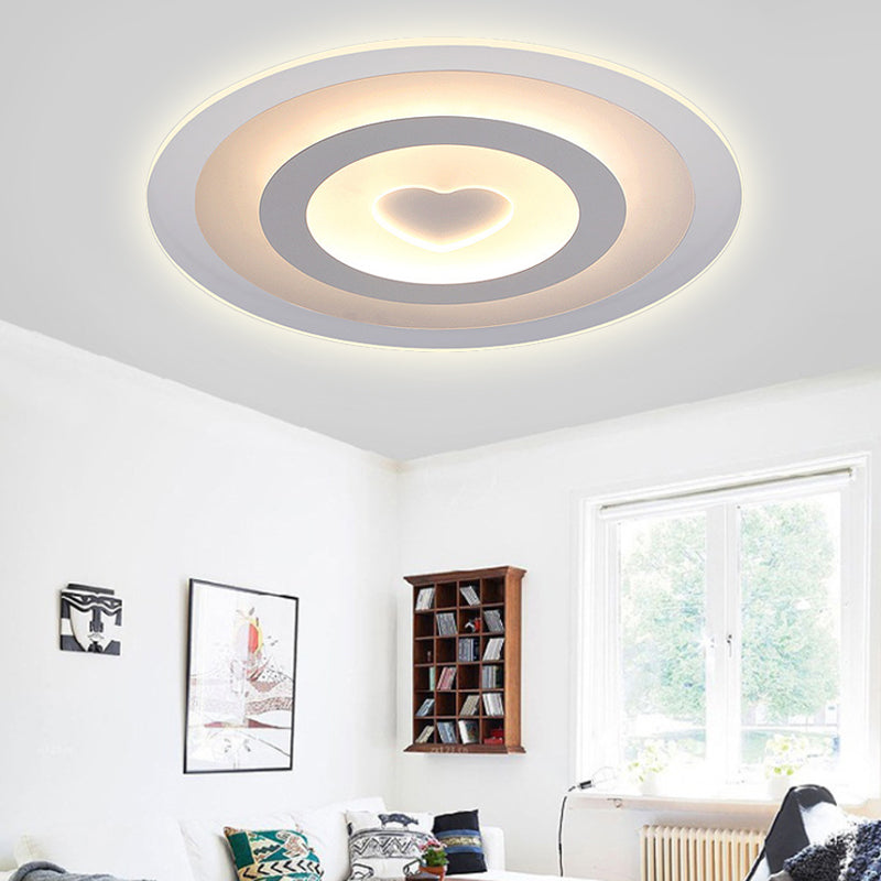 Modern Round Acrylic Flush Mount Light LED - 8"/16.5"/20.5" Wide Flush Lamp with Heart Pattern - Warm/White Light