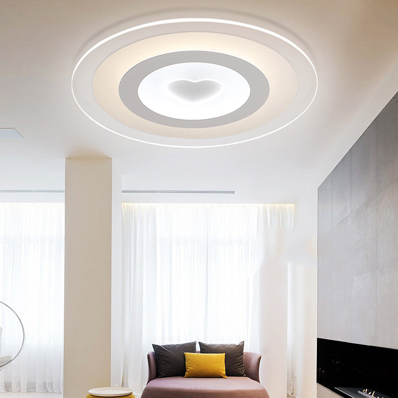 Modern Round Acrylic Flush Mount Light LED - 8"/16.5"/20.5" Wide Flush Lamp with Heart Pattern - Warm/White Light