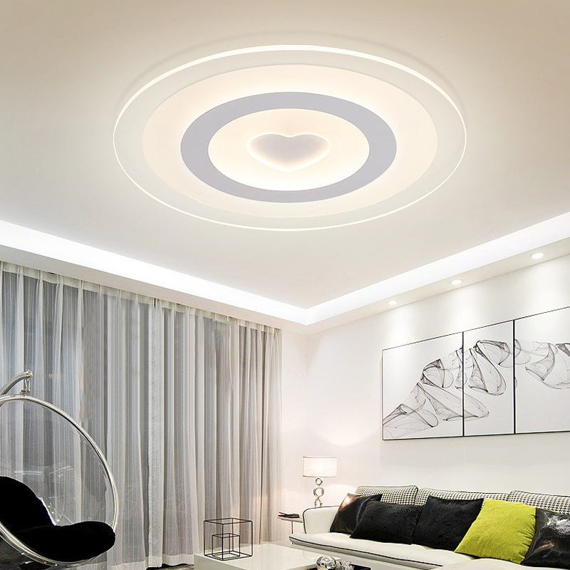Modern Round Acrylic Flush Mount Light LED - 8"/16.5"/20.5" Wide Flush Lamp with Heart Pattern - Warm/White Light