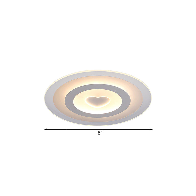 Modern Round Acrylic Flush Mount Light LED - 8"/16.5"/20.5" Wide Flush Lamp with Heart Pattern - Warm/White Light