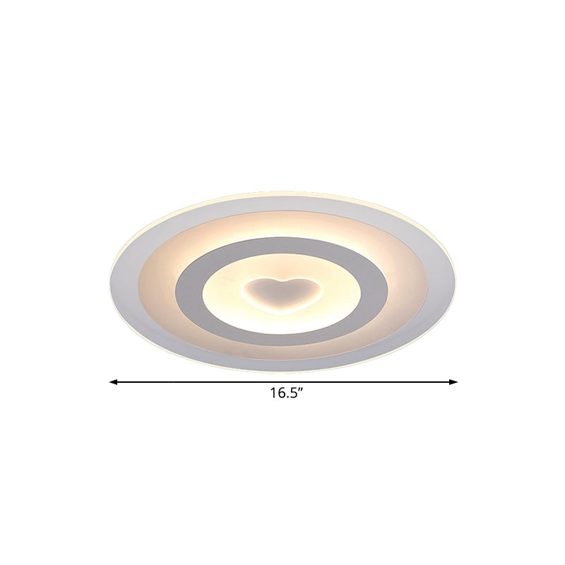 Modern Round Acrylic Flush Mount Light Led - 8/16.5/20.5 Wide Lamp With Heart Pattern Warm/White