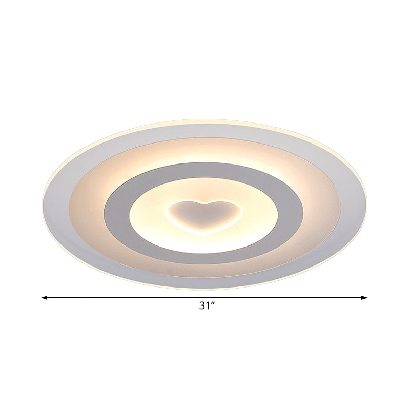 Modern Round Acrylic Flush Mount Light LED - 8"/16.5"/20.5" Wide Flush Lamp with Heart Pattern - Warm/White Light