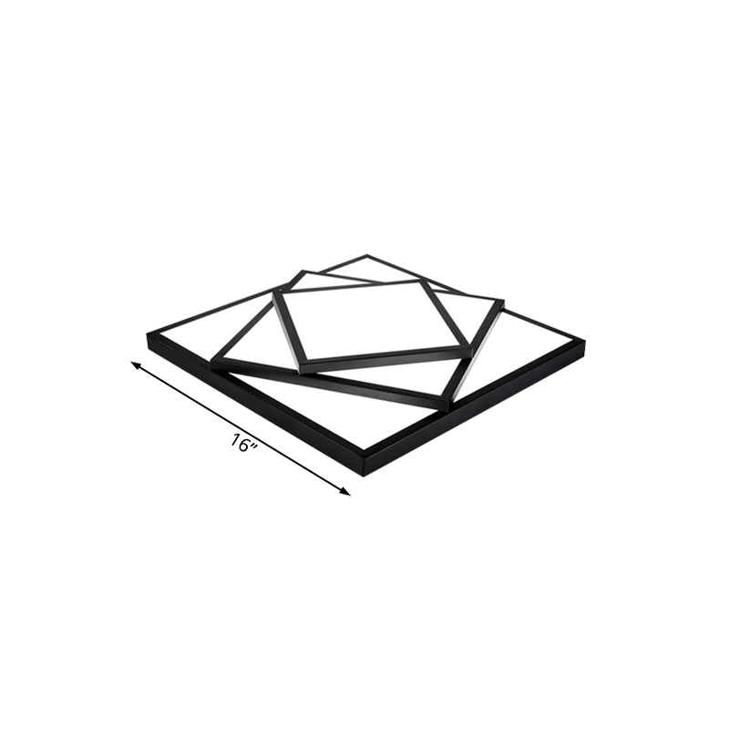Modern Metal LED Flush Mount Ceiling Light Fixture for Living Room - Black/White, Rectangle/Square, 16"/19.5"/25" Wide