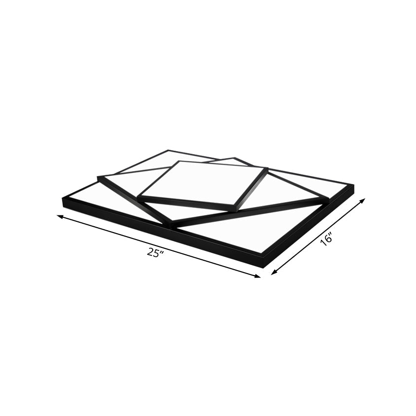 Modern Metal LED Flush Mount Ceiling Light Fixture for Living Room - Black/White, Rectangle/Square, 16"/19.5"/25" Wide