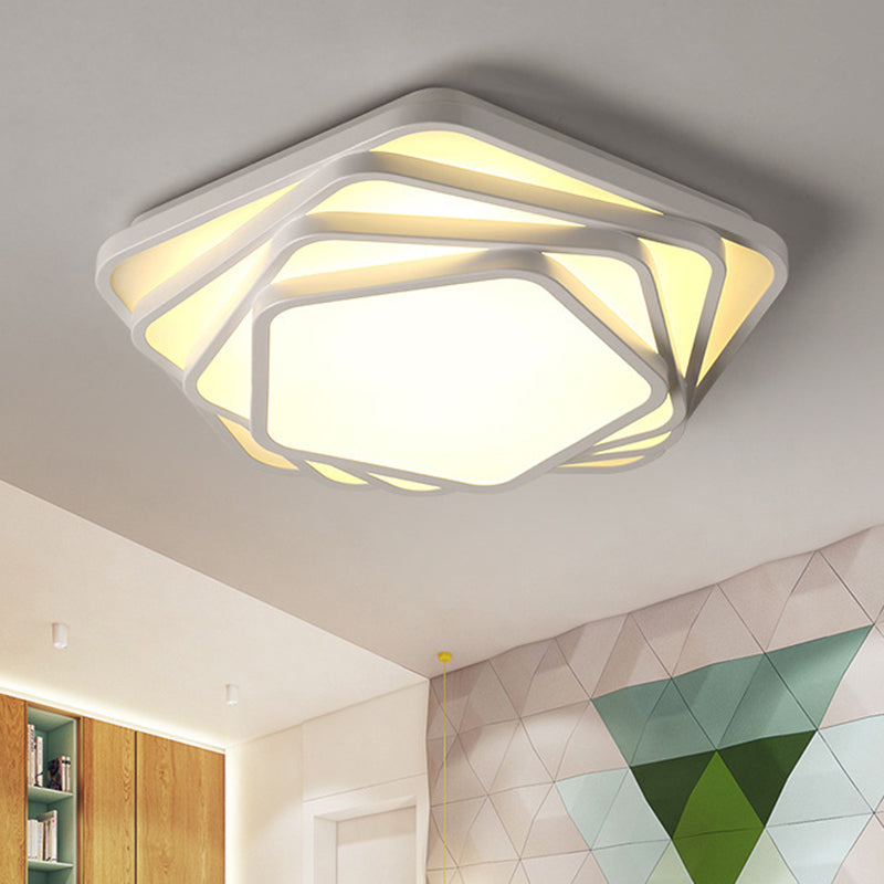 Contemporary LED Flush Ceiling Light - Pentagon Design in Warm/White for Bedroom - Acrylic Diffuser Included