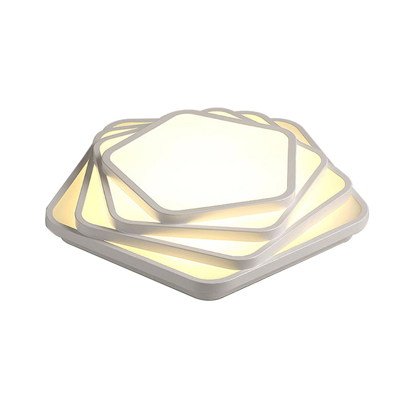 Contemporary LED Flush Ceiling Light - Pentagon Design in Warm/White for Bedroom - Acrylic Diffuser Included