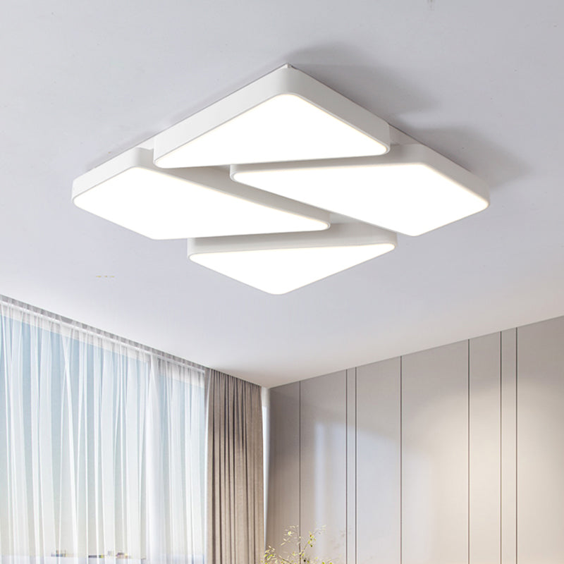 Plafonnier LED moderne encastré : 25,5"/37,5" W, abat-jour en acrylique, noir/blanc, plafonnier carré/rectangulaire, lumière chaude/blanche