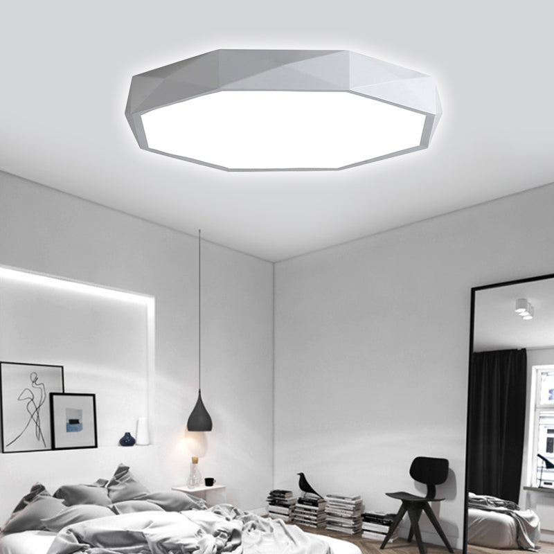Modern Octagon Metal LED Flush Mount Lamp - 16"/19.5"/23.5" Wide, White - Perfect for Living Room