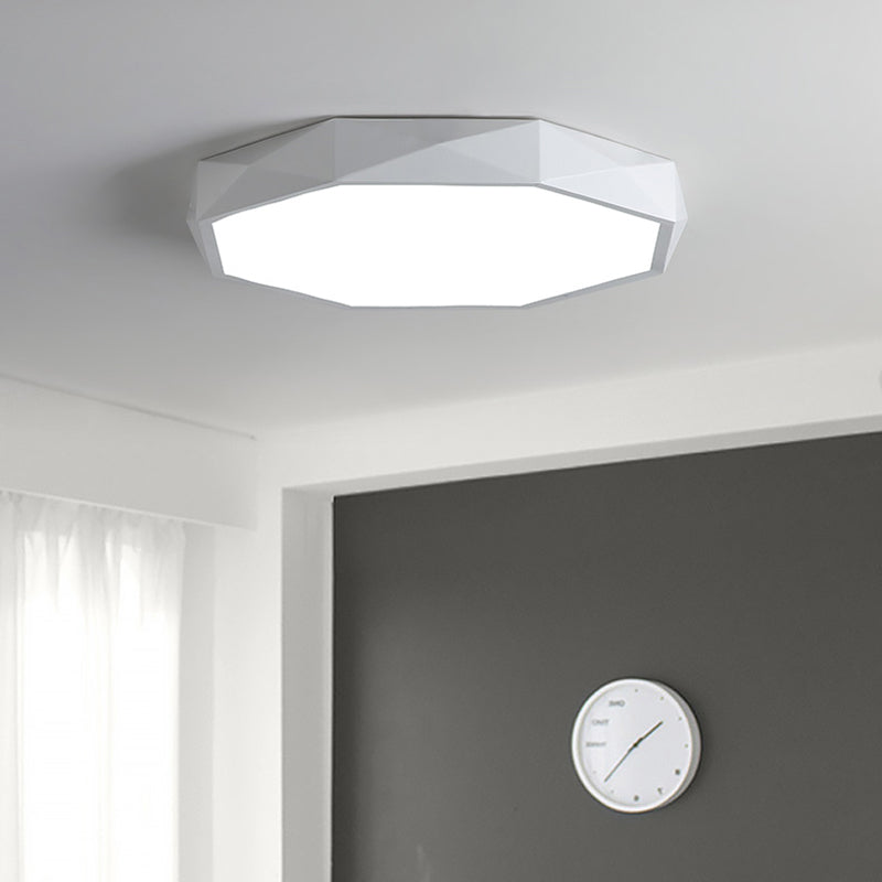 Modern Octagon Metal LED Flush Mount Lamp - 16"/19.5"/23.5" Wide, White - Perfect for Living Room