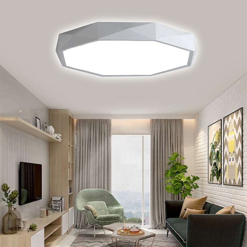 Modern Octagon Metal LED Flush Mount Lamp - 16"/19.5"/23.5" Wide, White - Perfect for Living Room
