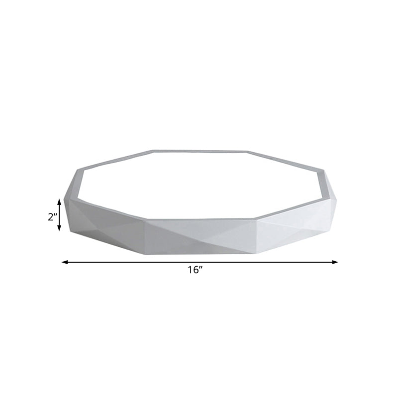 Modern Octagon Metal LED Flush Mount Lamp - 16"/19.5"/23.5" Wide, White - Perfect for Living Room