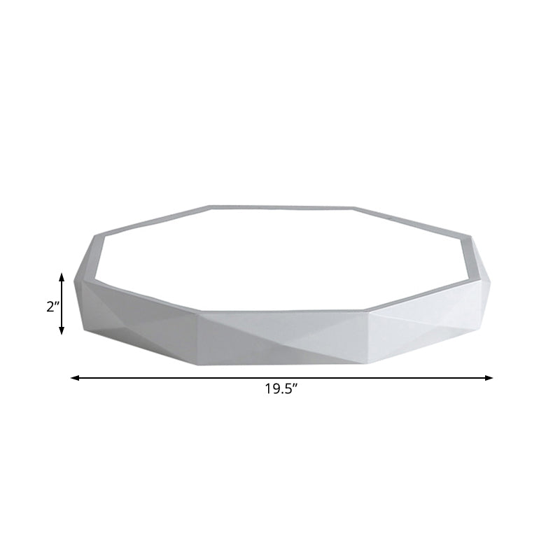 Modern Octagon Metal LED Flush Mount Lamp - 16"/19.5"/23.5" Wide, White - Perfect for Living Room