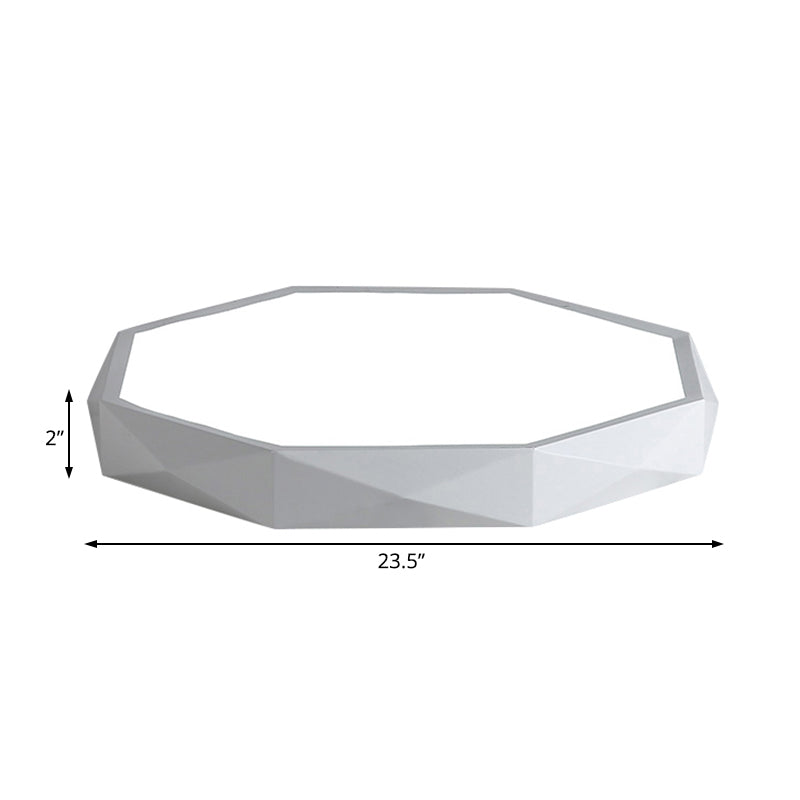 Modern Octagon Metal LED Flush Mount Lamp - 16"/19.5"/23.5" Wide, White - Perfect for Living Room