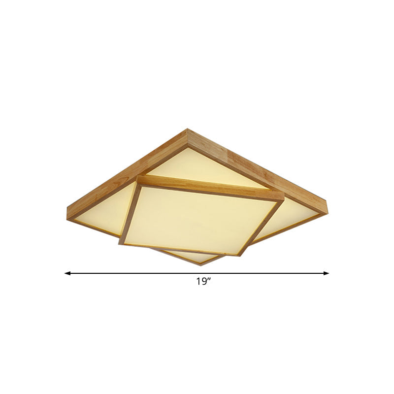 Modern Wood Flush Mount LED Ceiling Light for Bedroom - 19"/25"/31.5" Wide, Square Shape, Warm/White Light