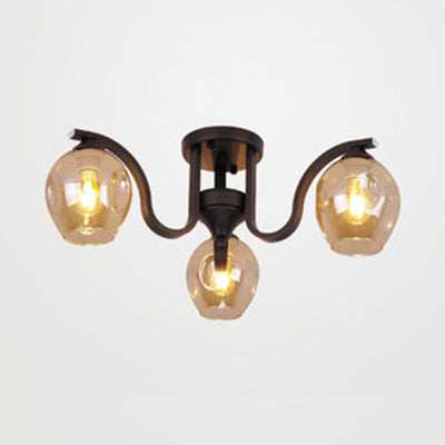 Modern 3-Light Ceiling Lamp for Study Room - Glass and Metal Semi-Flush Mount