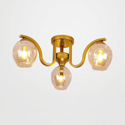 Modern 3-Light Ceiling Lamp for Study Room - Glass and Metal Semi-Flush Mount