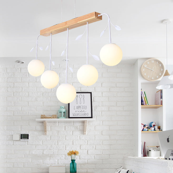 Nordic Bubble Shade Island Wooden Hanging Lamp - 3/4/5 Lights Perfect For Restaurants