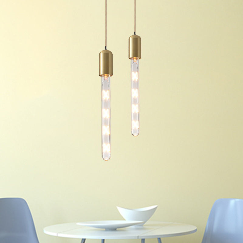 Modern Gold Tube Pendant Light With Clear Glass - Ideal For Dining Table